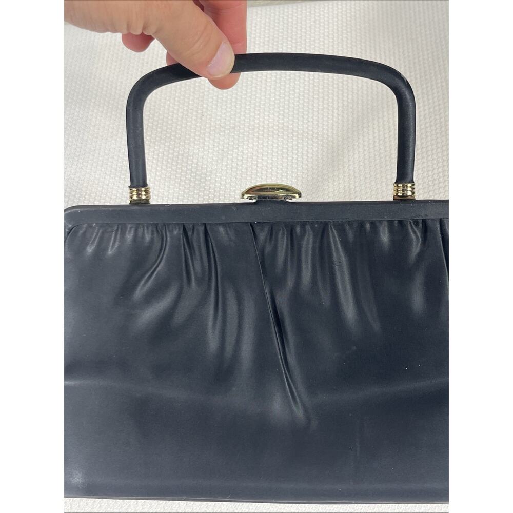 Classy Vintage Madane USA 1940s Clutch Black Satin bag, Gold hardware Pristine - Picture 6 of 14